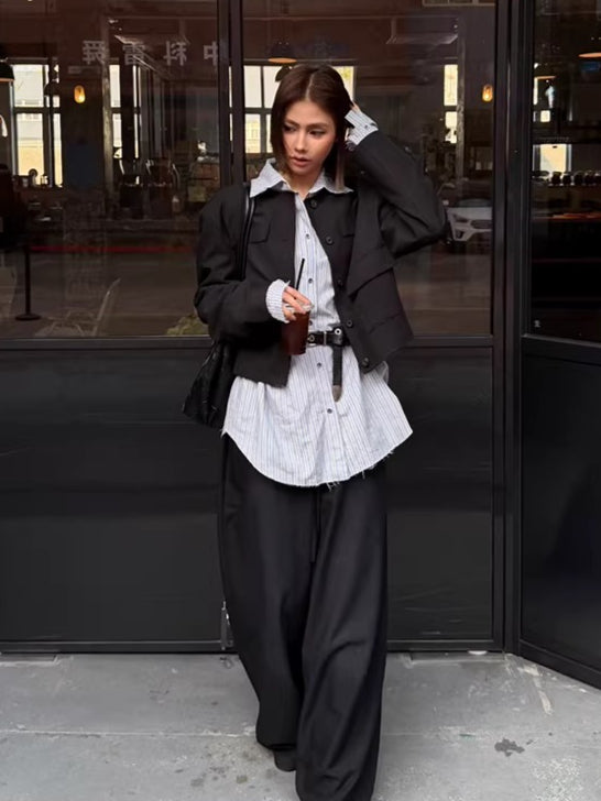 Washed Fringe-Edge Collarless Cropped Blazer