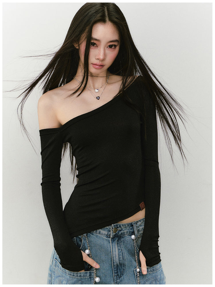 Shimmer Asymmetric Shoulder Irregular T-shirt - CHINASQUAD