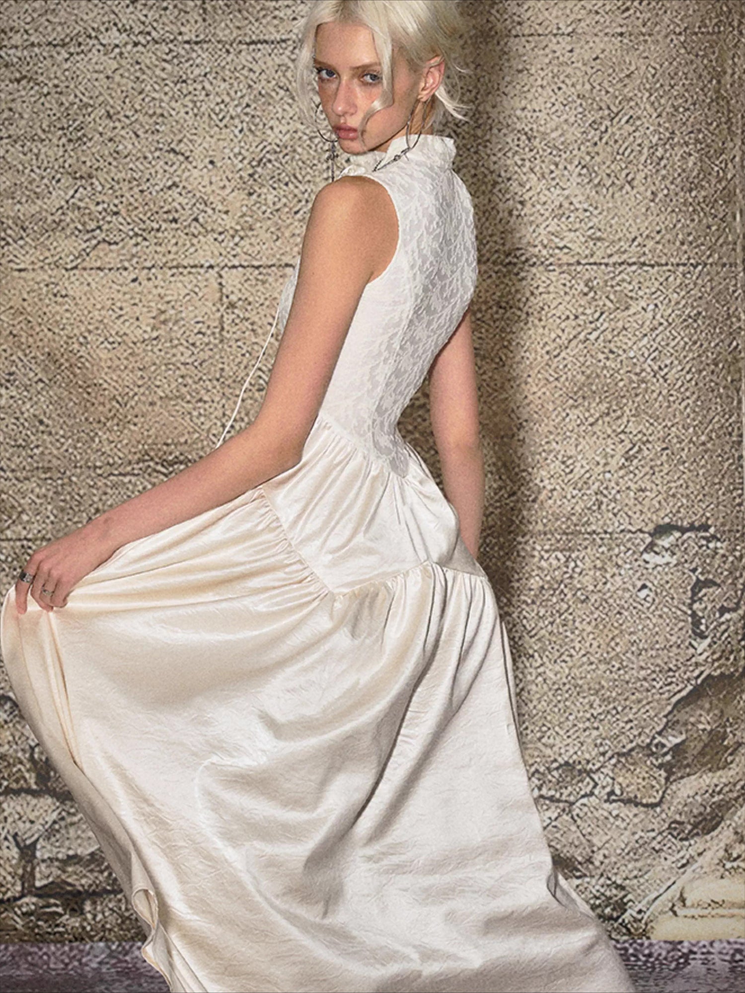 French Elegant Tie-Waist Maxi Dress