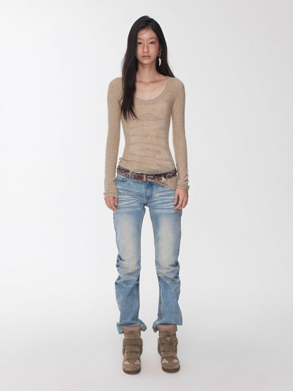 Textured Jacquard Knit Round-Neck Sweater