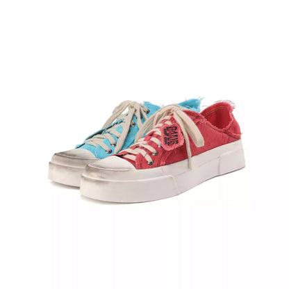 Distressed Platform Backless Canvas Sneakers