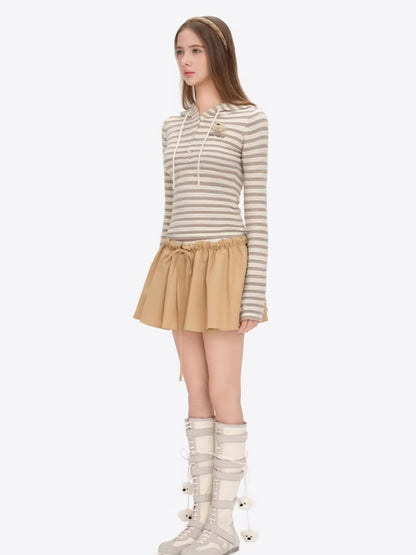 Striped Bear Button Hoodie Tee