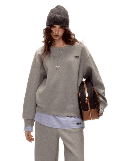 Patchwork Sweatshirt &amp; Curved-Hem Knit Pants Set