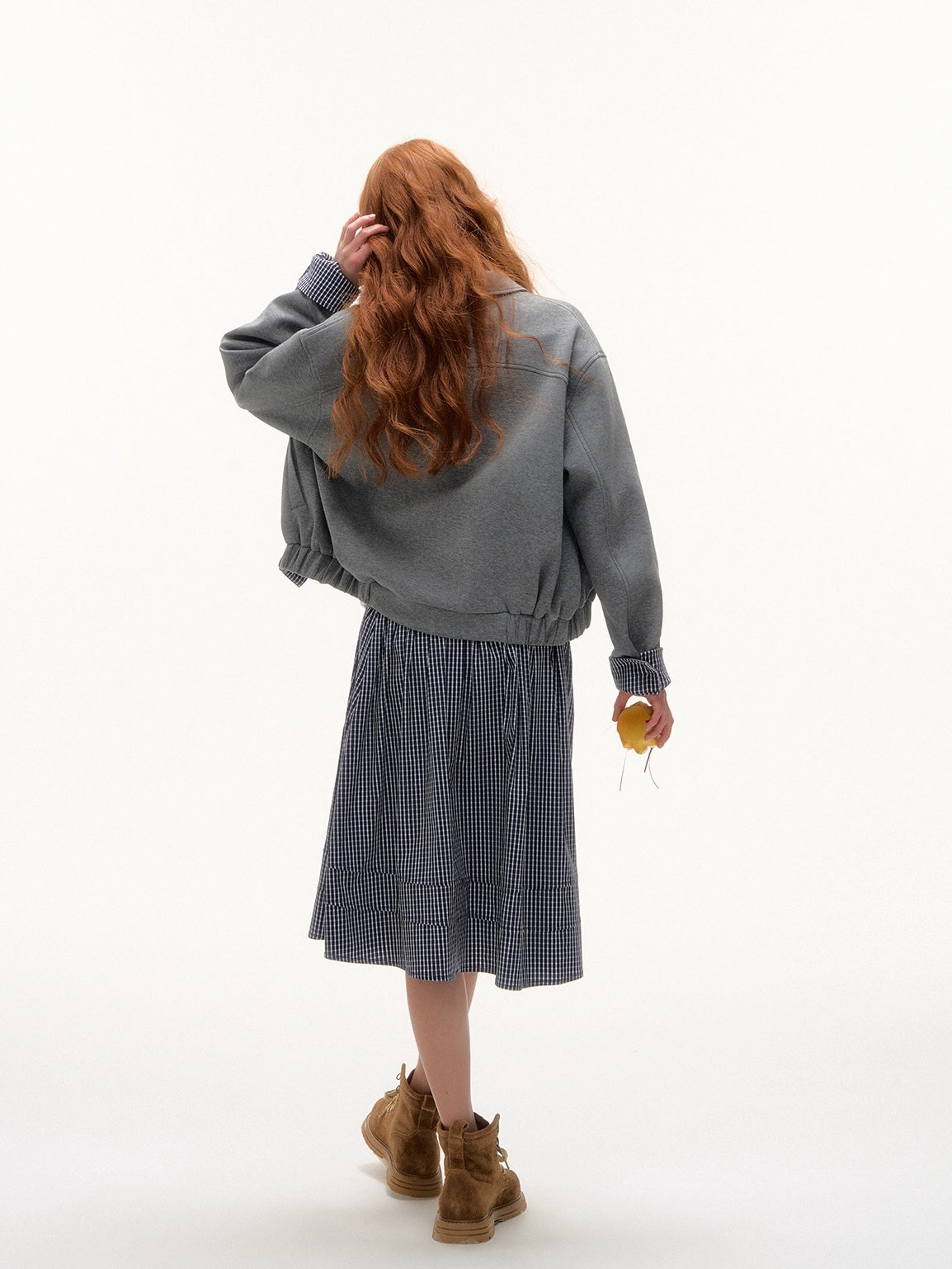Plaid Panel Embroidered Collar Jacket