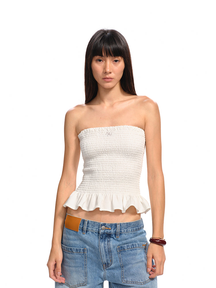 Ruffled Textured Strapless Vest - CHINASQUAD