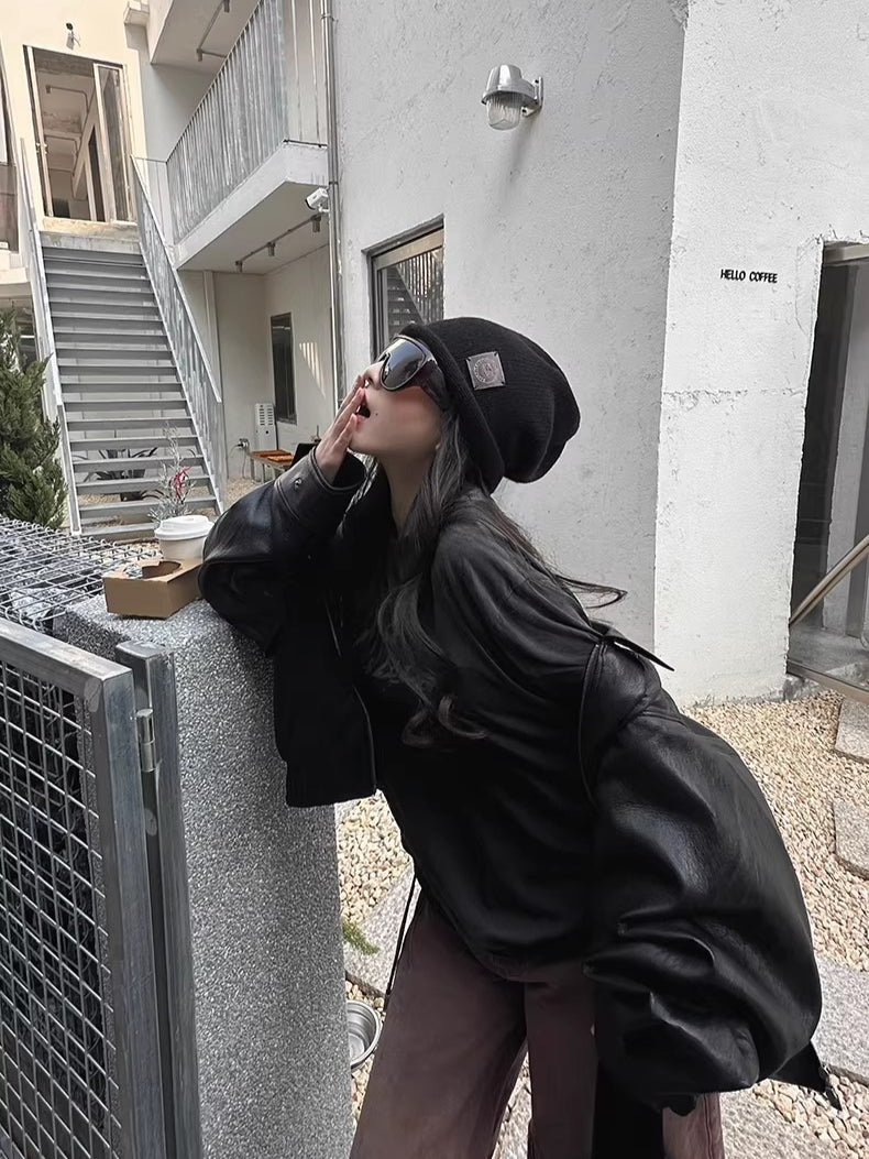 Layered Soft Leather Relaxed-Fit Jacket