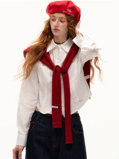 Solid Knit Tie-Front Shoulder Shawl
