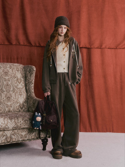 Embroidered Horse Beaded Zip-up Hoodie &amp; Pants Set