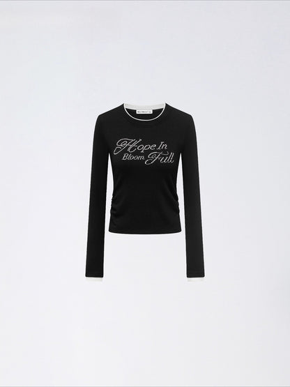 Dual-Layer Letter Embellished Slim-Fit T-Shirt