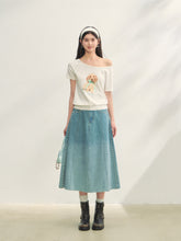 Beaded Washed Gradient Denim Skirt - CHINASQUAD