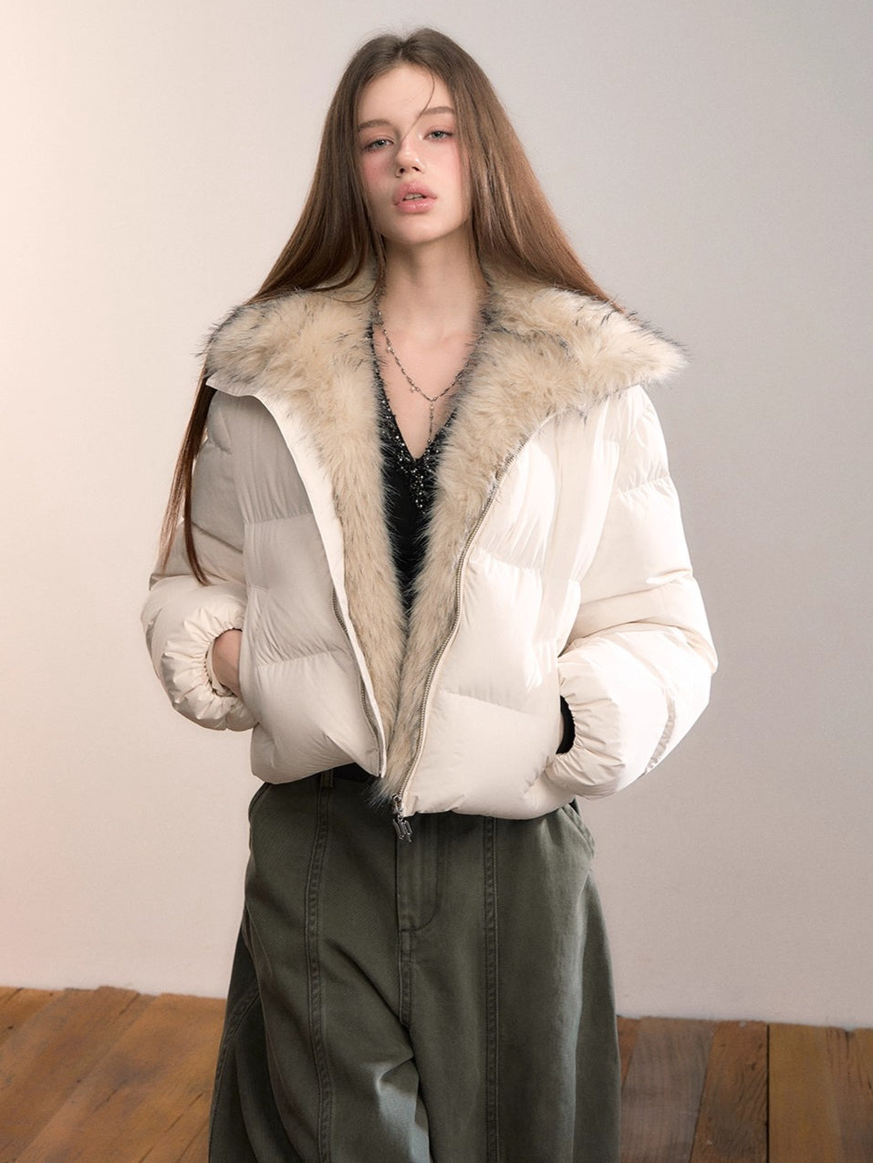 Detachable Faux Fur Collar Down Jacket