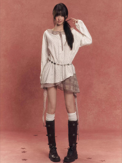 Deconstructed Patchwork Waist-Cinched Shirt Dress