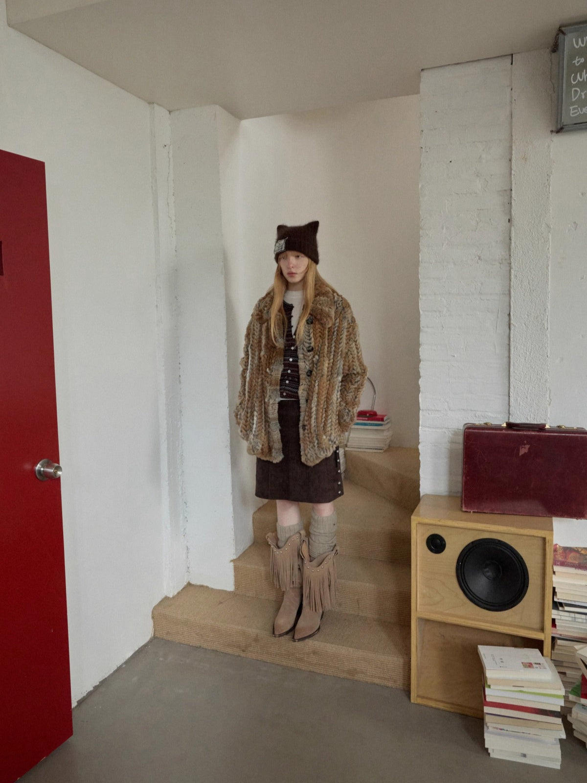 Melard Woven Rabbit Fur Shirt Jacket