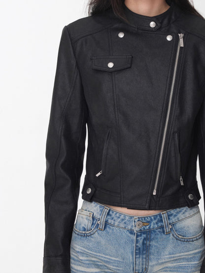 Vintage Cracked Leather Moto Jacket