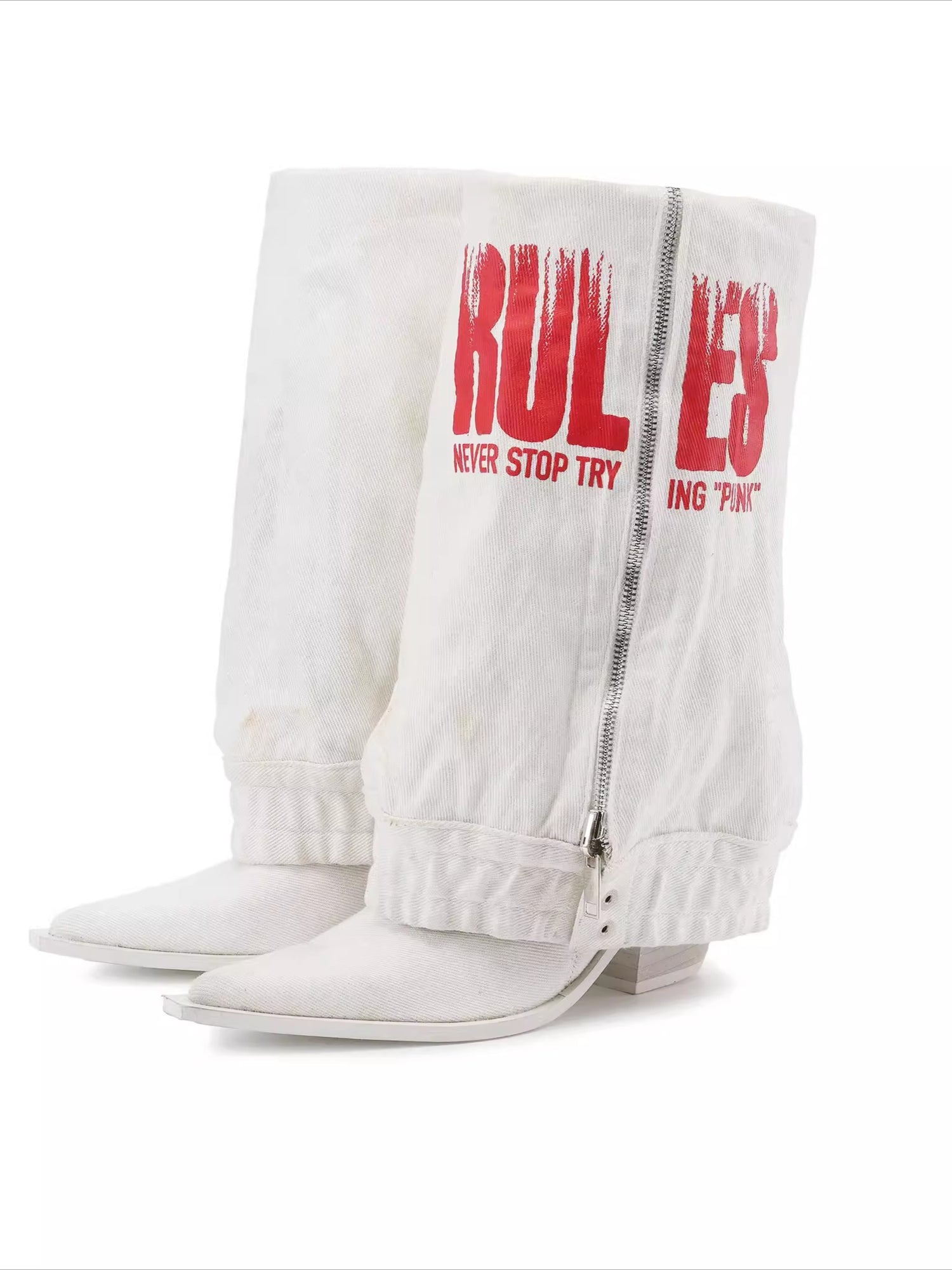 Slimming Slouchy Printed Denim Heeled Boots