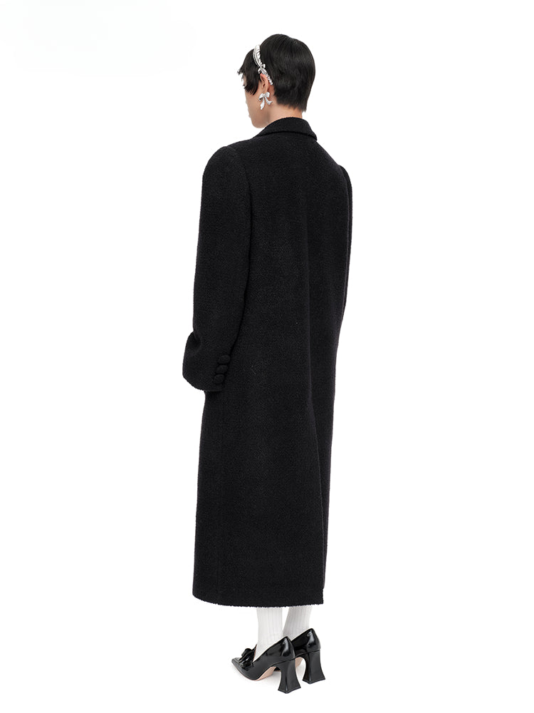 Black Wool Embellished Long Coat