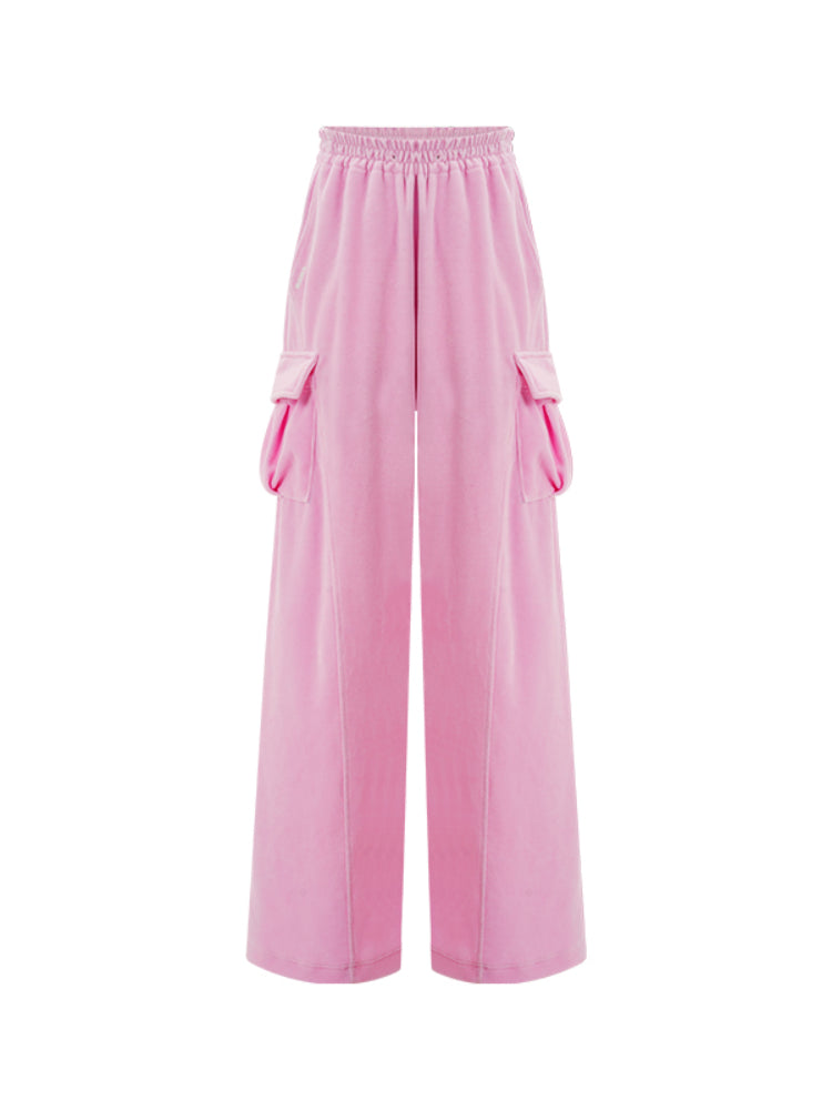 Pink Velvet Relaxed Wide-Leg Pants