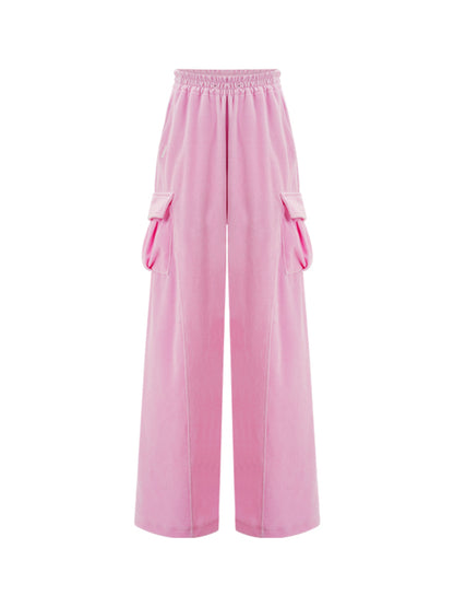 Pink Velvet Relaxed Wide-Leg Pants