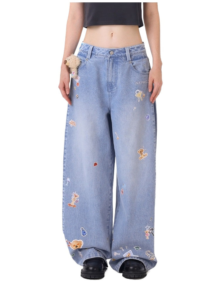 Blue Teddy Denim Wide-Leg Pants