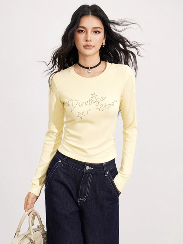 Rhinestone Star Fitted Long Sleeve T-Shirt