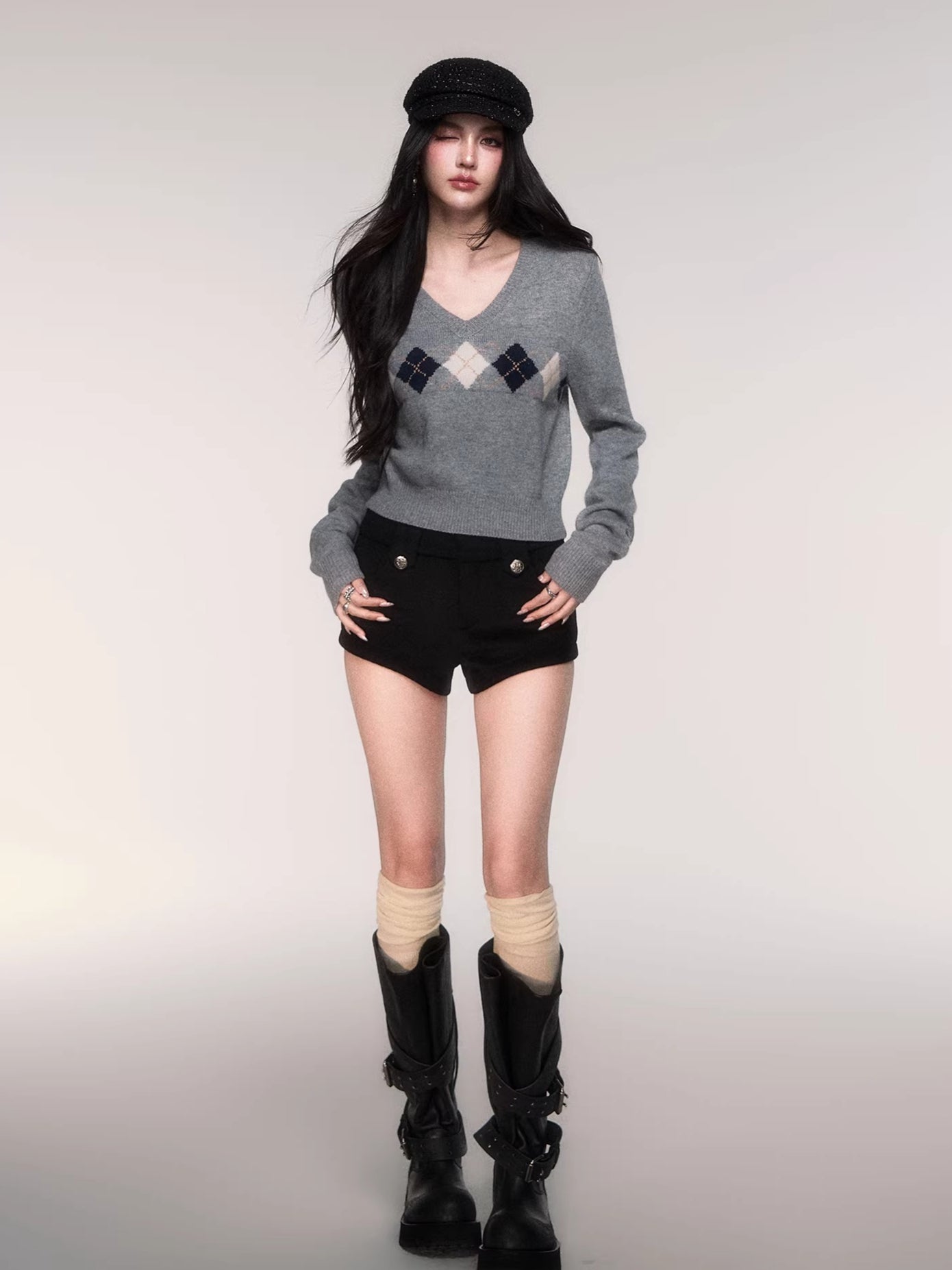 V-Neck Wool-Blend Knit Pullover