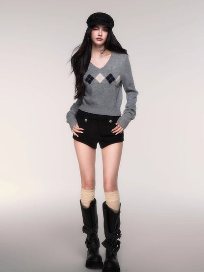 V-Neck Wool-Blend Knit Pullover