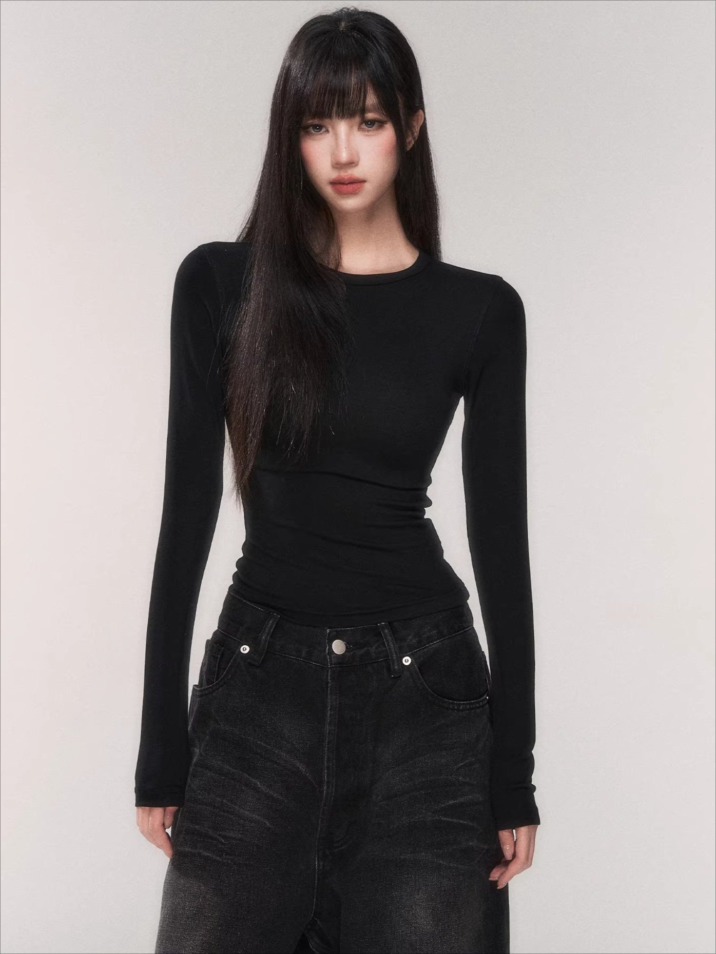 Waist-Cinching Long-Sleeve Crewneck Base Tee