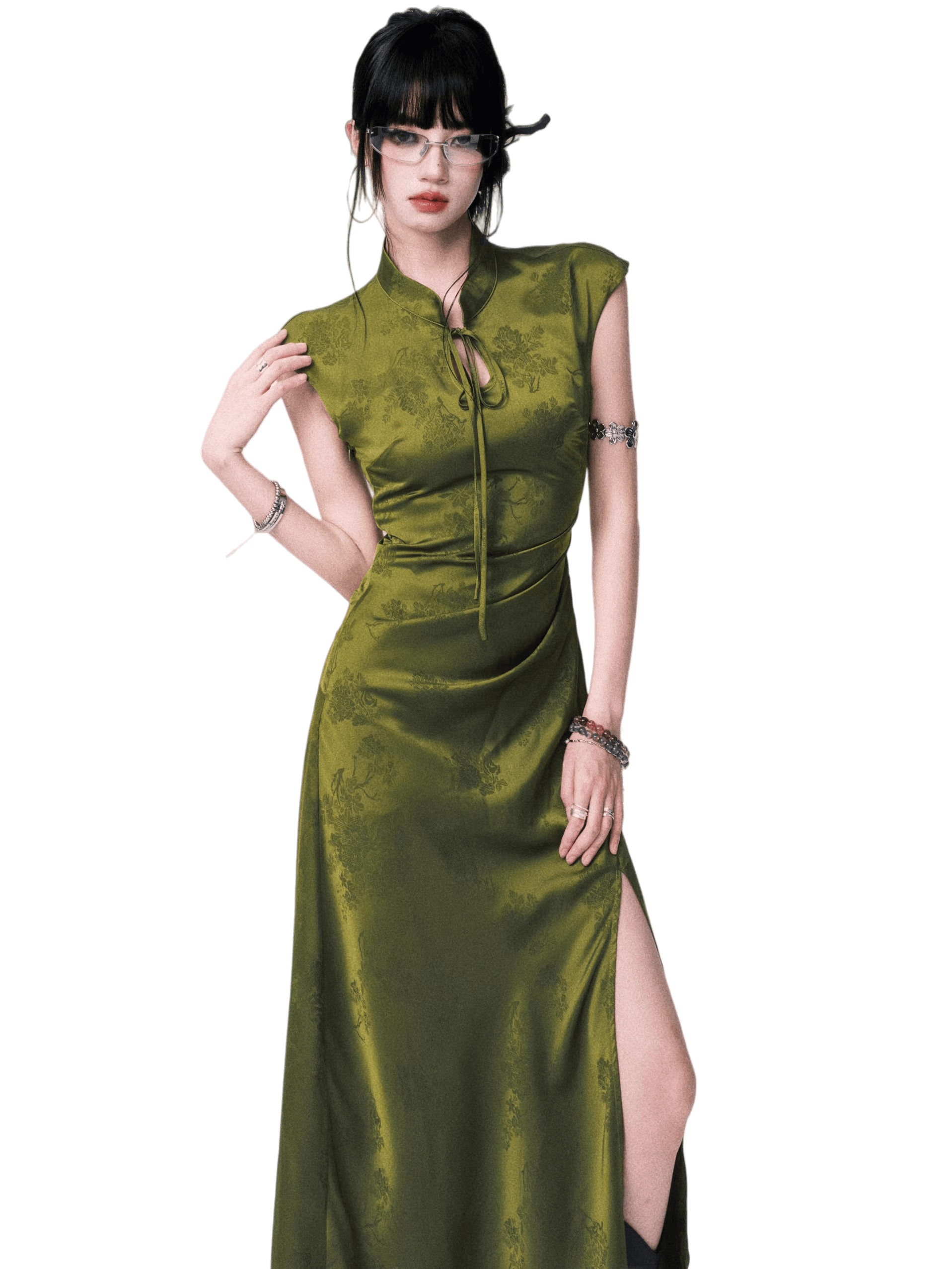 Chinese-Style Slit Cheongsam Maxi Dress