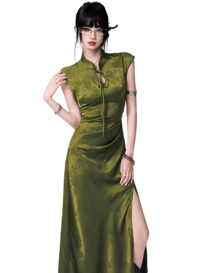 Chinese-Style Slit Cheongsam Maxi Dress