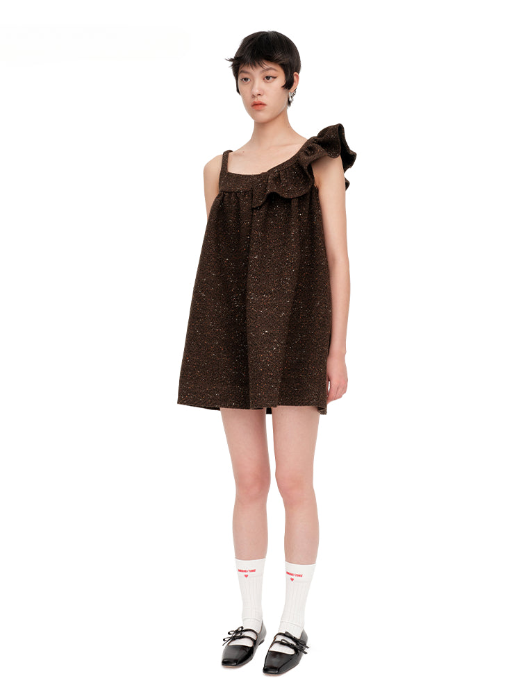 Brown Asymmetric Vintage Wool Dress