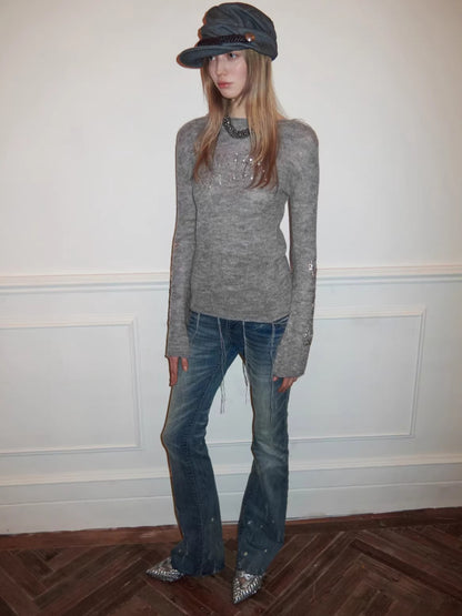 High-Waist Belted Slight-Flare Jeans