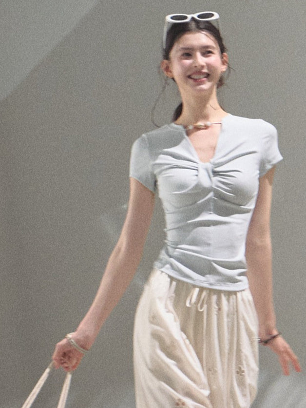 Gentle Melt Lyocell Beaded V-Neck T-Shirt
