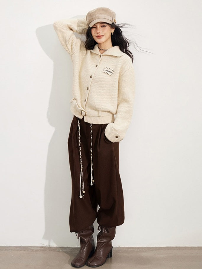 Belted Wool-Blend Knit Cardigan
