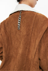 Lamb Wool Collar Faux Suede Jacket - CHINASQUAD