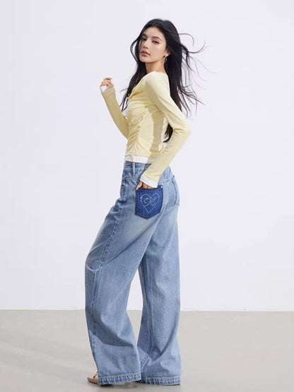 Heart Stud Wide-Leg Jeans