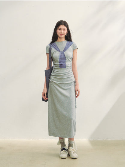 Printed Side Gathered Tie Dress - CHINASQUAD