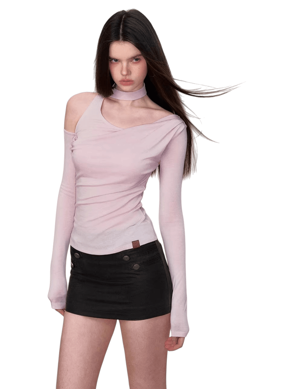 Asymmetric Off-Shoulder Knit T-Shirt