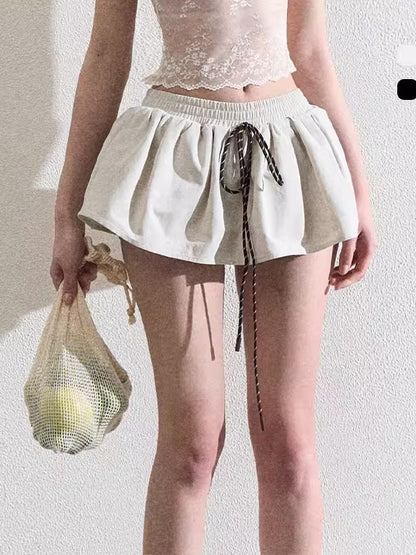 Drawstring Bubble Mini Skirt
