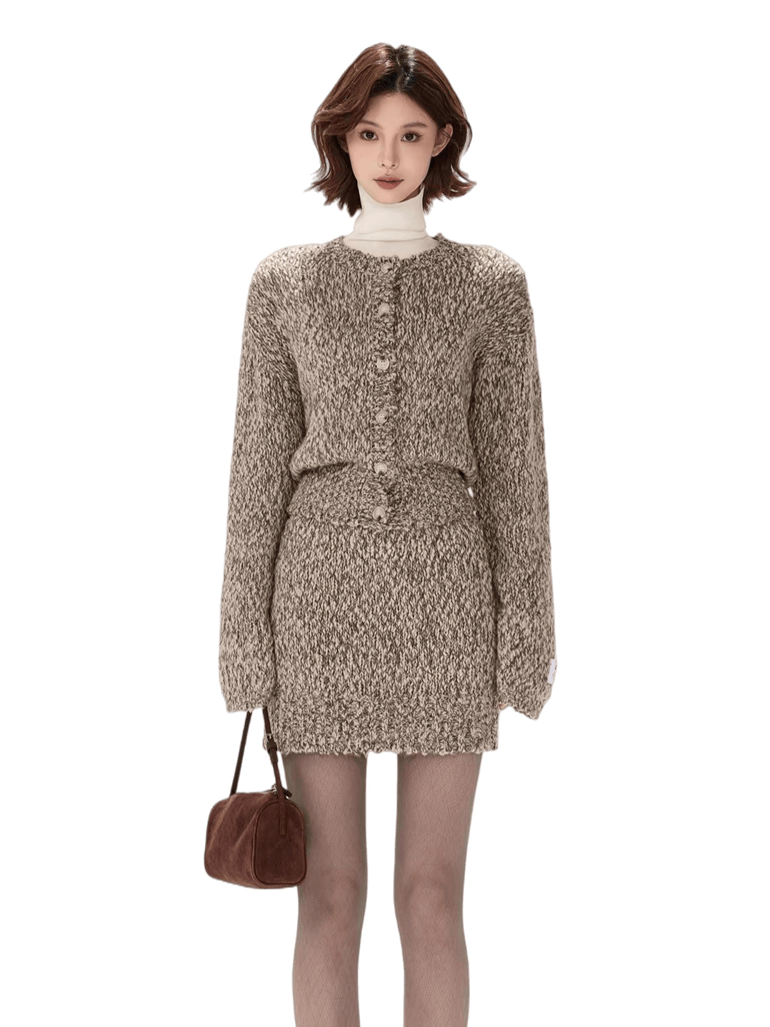 Wool Knit Cardigan &amp; Mini Skirt Set