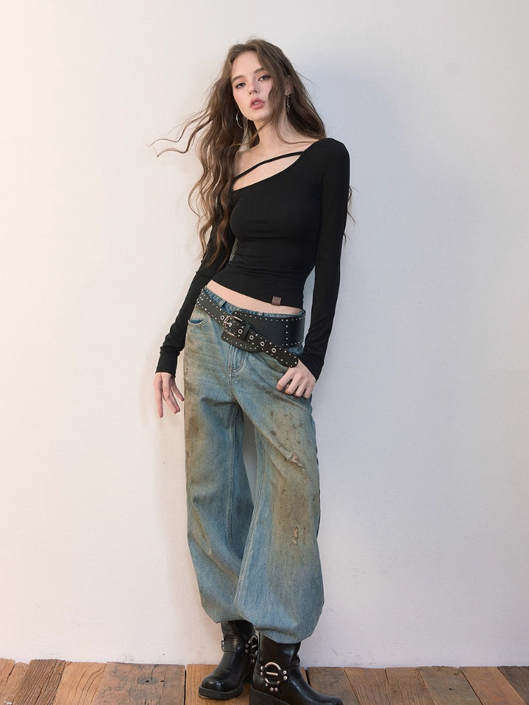 Asymmetric Shoulder Lyocell Blouse