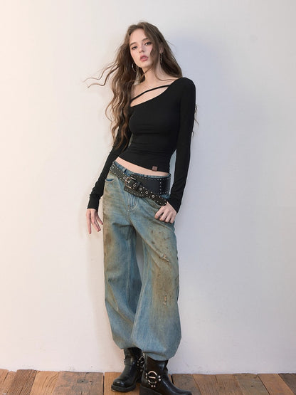 Asymmetric Shoulder Lyocell Blouse
