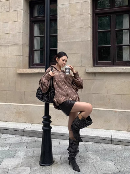 Oversized Hooded Zip-Up Sweatshirt