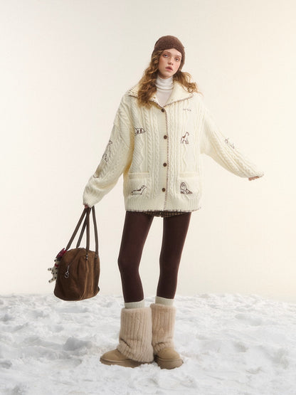 Stand-Collar Relaxed Cardigan