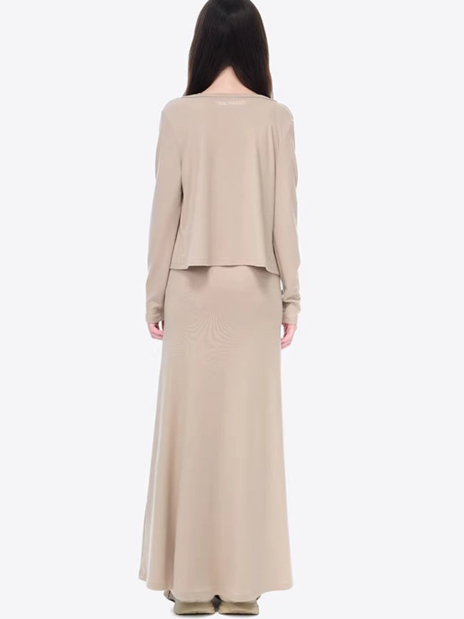 Waist-Tie Cardigan Two-Piece Long Dress Set