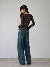 V-Neck Ruffled Mesh Slim Long-Sleeve Blouse - CHINASQUAD