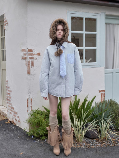 Reversible Faux Fur Pom-Pom Ear Muff Collar