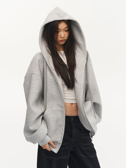 Loose Silhouette Hooded Zip-Up Sweatshirt