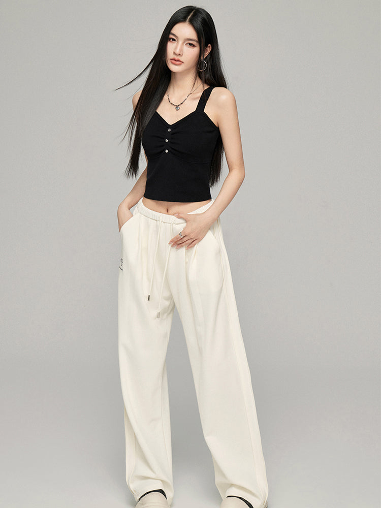 Black &amp; Off-white Knit Wide-Leg Pants