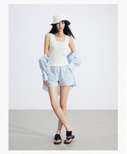 Lace Trim Textured Ice Silk Tank Top