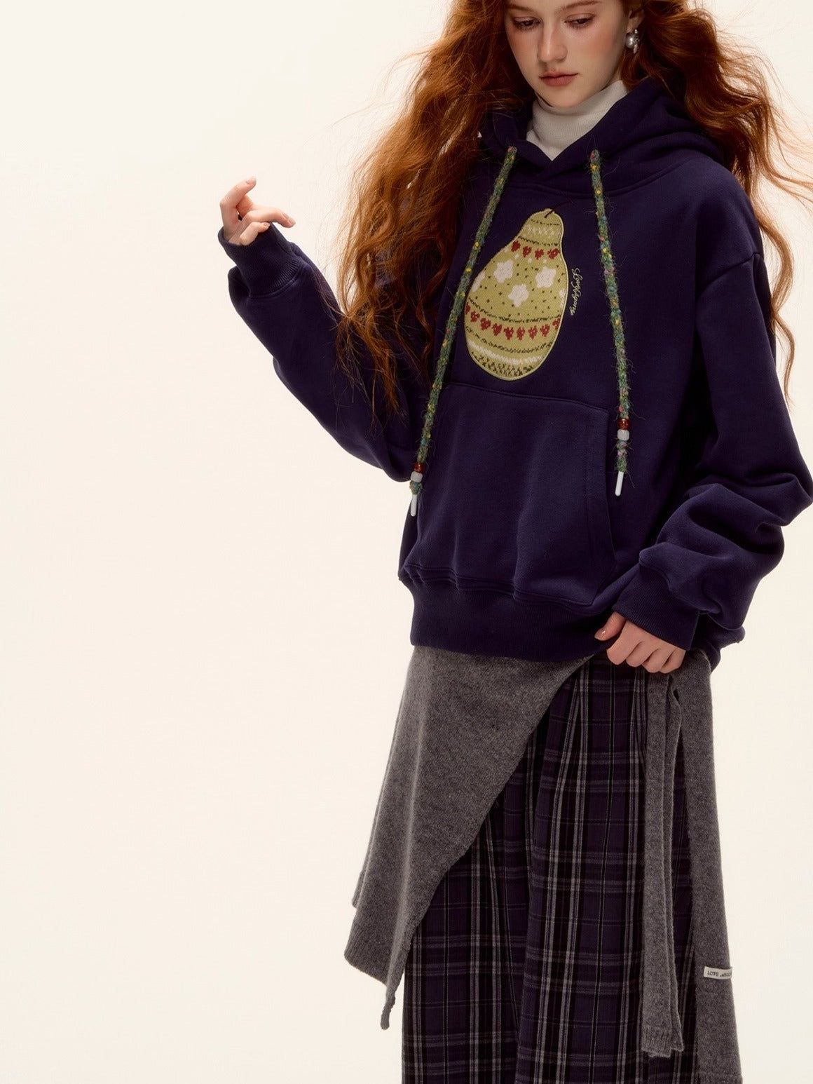 Brushed Fair Isle Knit Hooded Sweatshirt